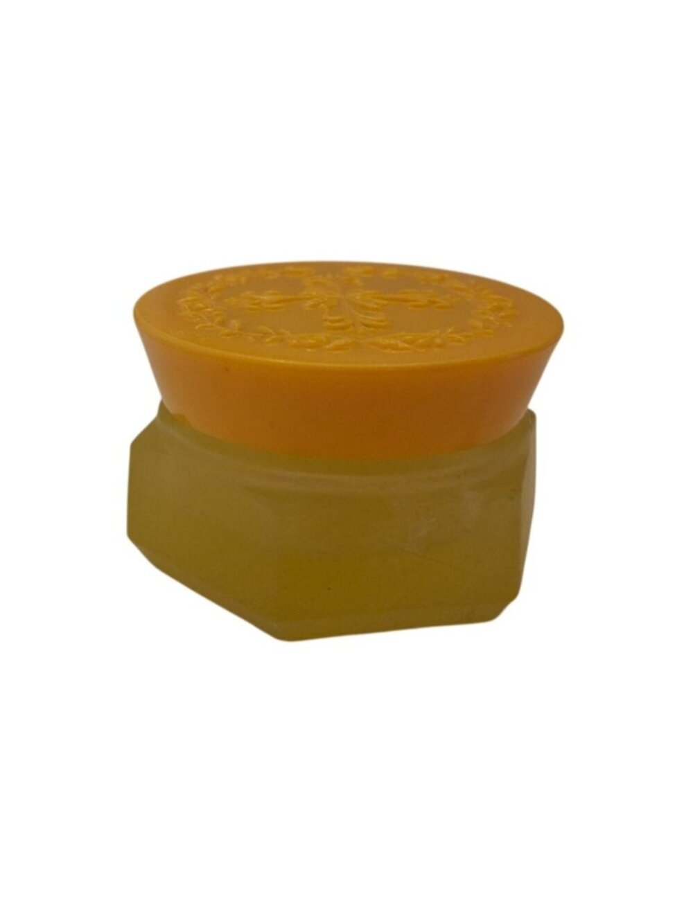 Vintage Frosted Glass Vanity Powder Jar Amber Floral Lid Trinket Dresser Decor